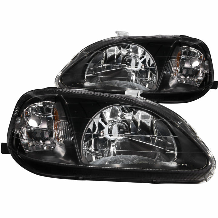 ANZO 1999-2000 Honda Civic Crystal Headlights Black - Bull Strap