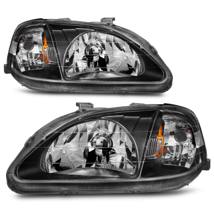 ANZO 1999-2000 Honda Civic Crystal Headlights Black - Bull Strap