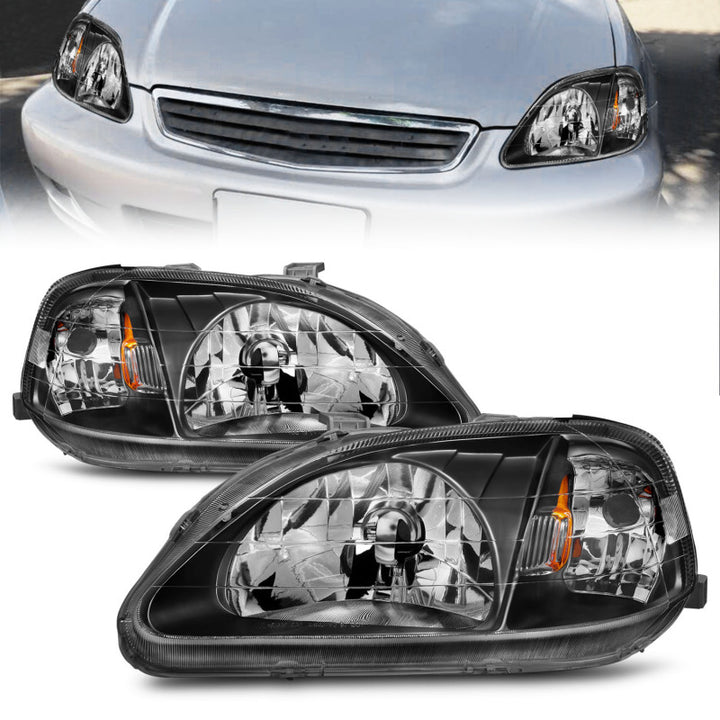ANZO 1999-2000 Honda Civic Crystal Headlights Black - Bull Strap