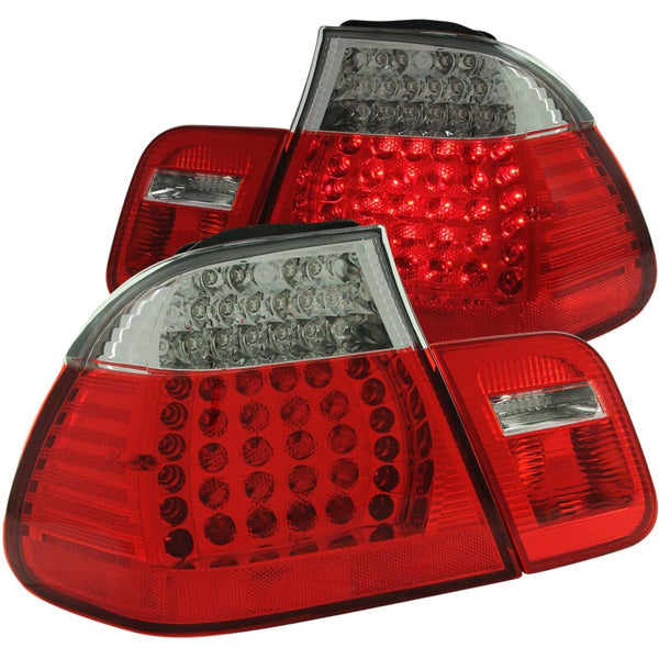 ANZO 1999-2001 BMW 3 Series E46 LED Taillights Red/Clear 4pc - Bull Strap
