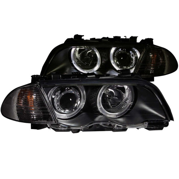 ANZO 1999-2001 BMW 3 Series E46 Projector Headlights w/ Halo Black (CCFL) - Bull Strap