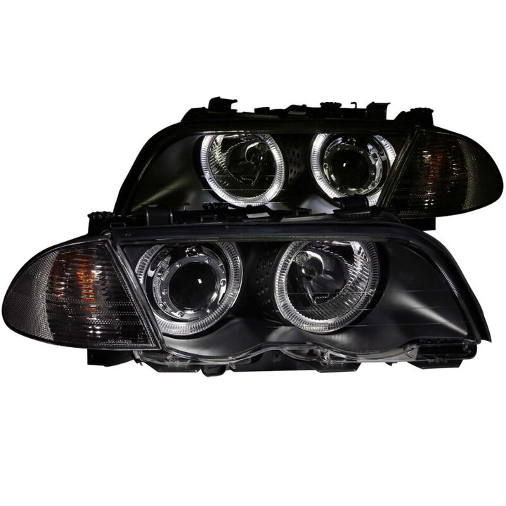 ANZO 1999-2001 BMW 3 Series E46 Projector Headlights w/ Halo Black (CCFL) - Bull Strap