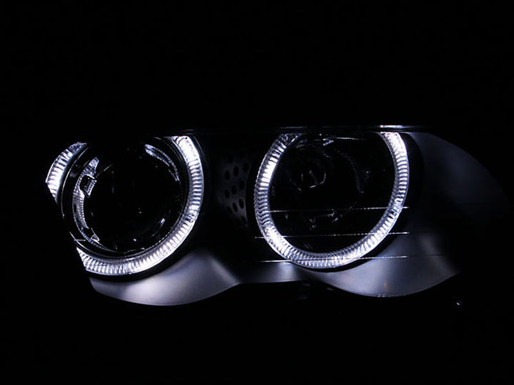 ANZO 1999-2001 BMW 3 Series E46 Projector Headlights w/ Halo Black (CCFL) - Bull Strap