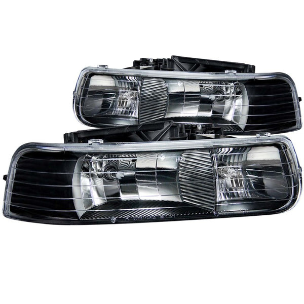 ANZO 1999-2002 Chevrolet Silverado 1500 Crystal Headlights Black - Bull Strap