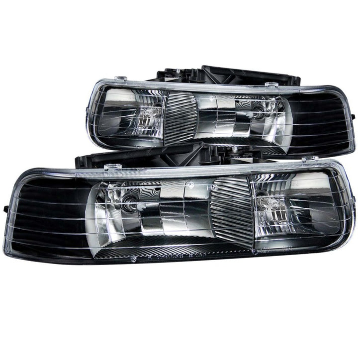 ANZO 1999-2002 Chevrolet Silverado 1500 Crystal Headlights Black - Bull Strap