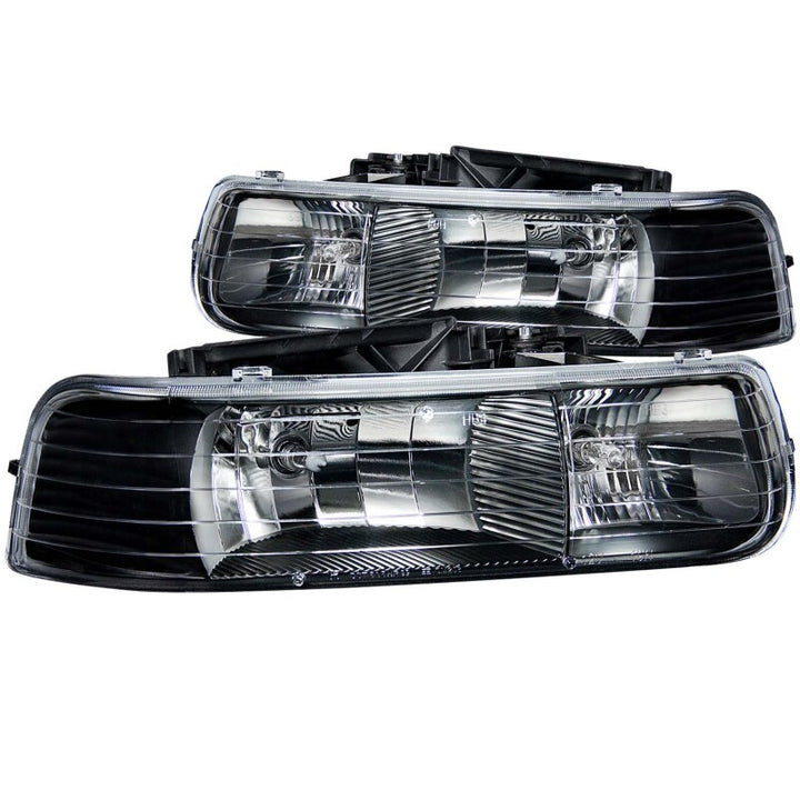 ANZO 1999-2002 Chevrolet Silverado 1500 Crystal Headlights Black - Bull Strap