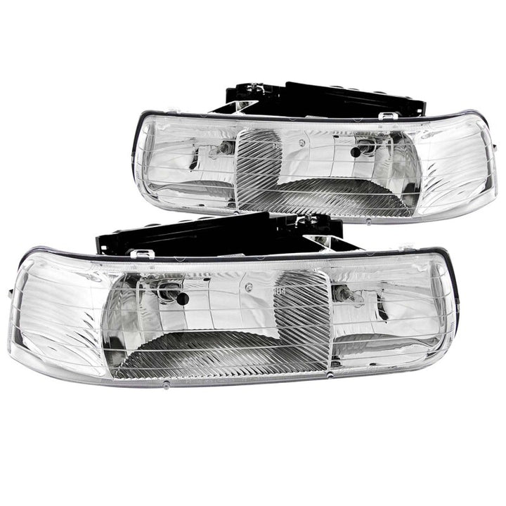 ANZO 1999-2002 Chevrolet Silverado 1500 Crystal Headlights Chrome - Bull Strap