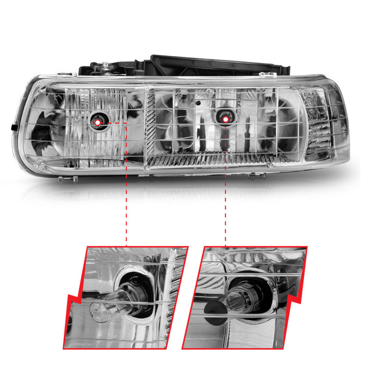 ANZO 1999-2002 Chevrolet Silverado 1500 Crystal Headlights Chrome - Bull Strap