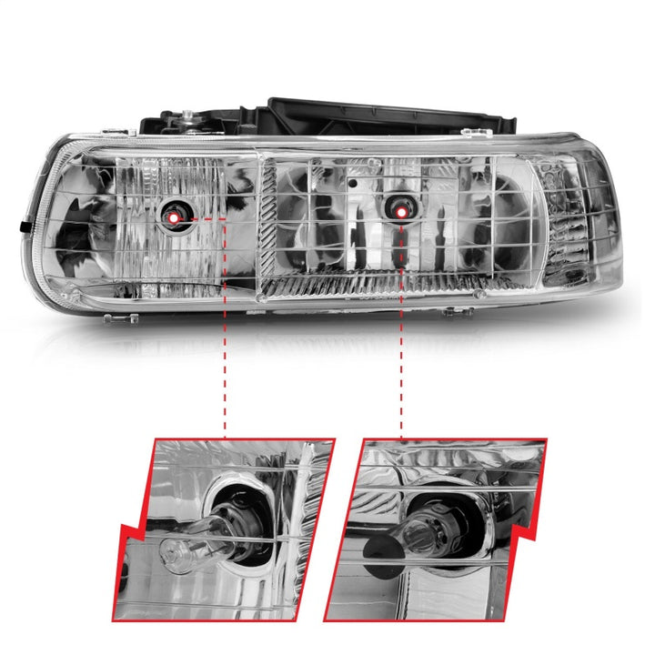 ANZO 1999-2002 Chevrolet Silverado 1500 Crystal Headlights Chrome - Bull Strap