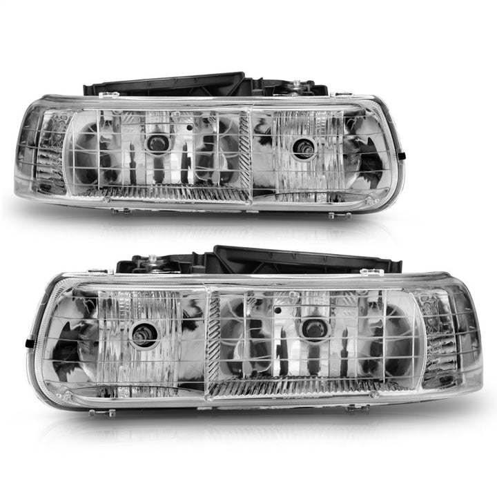 ANZO 1999-2002 Chevrolet Silverado 1500 Crystal Headlights Chrome - Bull Strap