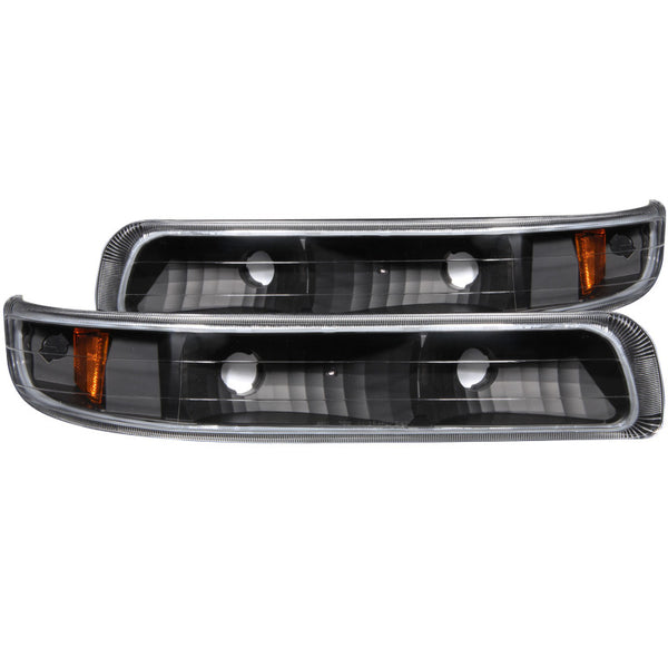 ANZO 1999-2002 Chevrolet Silverado 1500 Euro Parking Lights Black w/ Amber Reflector - Bull Strap
