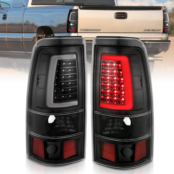 ANZO 1999-2002 Chevy Silverado 1500 LED Taillights Plank Style Black w/Clear Lens - Bull Strap