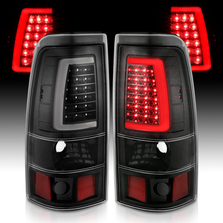 ANZO 1999-2002 Chevy Silverado 1500 LED Taillights Plank Style Black w/Clear Lens - Bull Strap