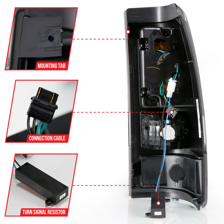 ANZO 1999-2002 Chevy Silverado 1500 LED Taillights Plank Style Black w/Clear Lens - Bull Strap