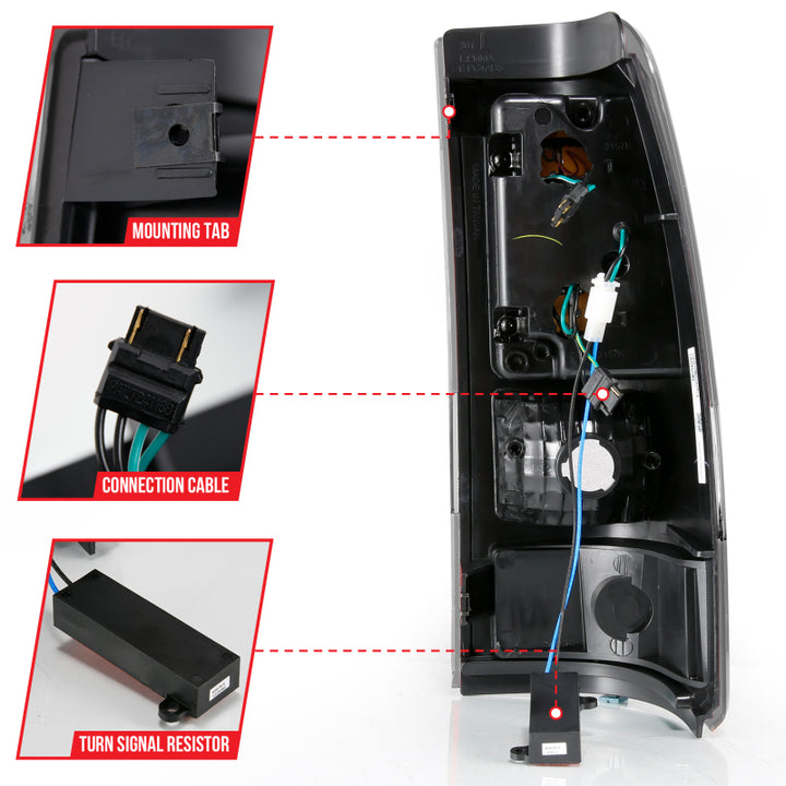 ANZO 1999-2002 Chevy Silverado 1500 LED Taillights Plank Style Black w/Clear Lens - Bull Strap