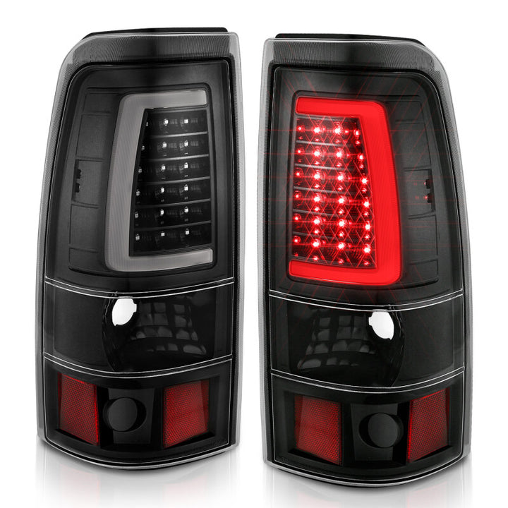 ANZO 1999-2002 Chevy Silverado 1500 LED Taillights Plank Style Black w/Clear Lens - Bull Strap