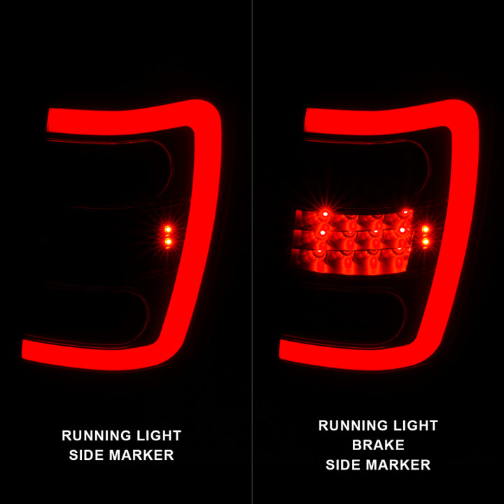ANZO 1999-2004 Jeep Grand Cherokee LED Tail Lights w/ Light Bar Black Housing Clear Lens - Bull Strap