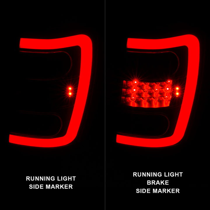 ANZO 1999-2004 Jeep Grand Cherokee LED Tail Lights w/ Light Bar Black Housing Smoke Lens - Bull Strap