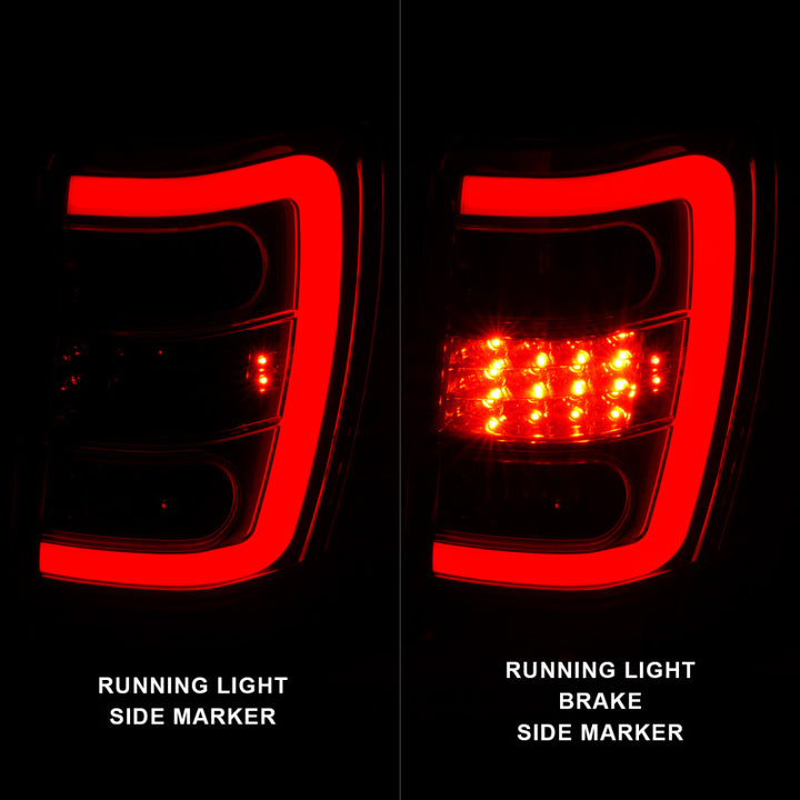 ANZO 1999-2004 Jeep Grand Cherokee LED Tail Lights w/ Light Bar Chrome Housing Red/Clear Lens - Bull Strap
