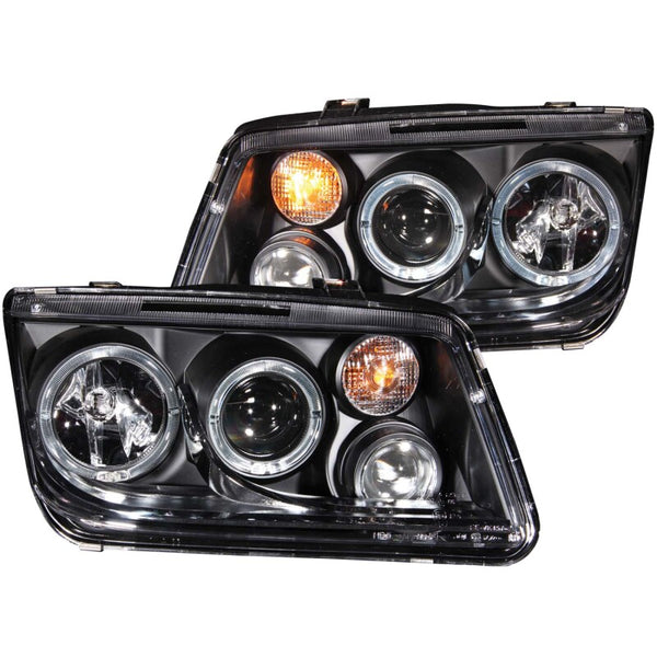 ANZO 1999-2005 Volkswagen Jetta Projector Headlights w/ Halo Black (CCFL) - Bull Strap