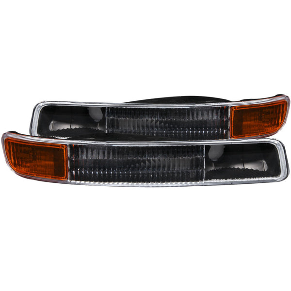 ANZO 1999-2006 GMC Sierra 1500 Euro Parking Lights Black w/ Amber Reflector - Bull Strap