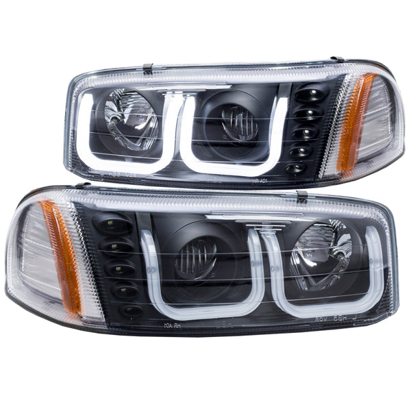 ANZO 1999-2006 GMC Sierra 1500 Projector Headlights w/ U-Bar Black - Bull Strap