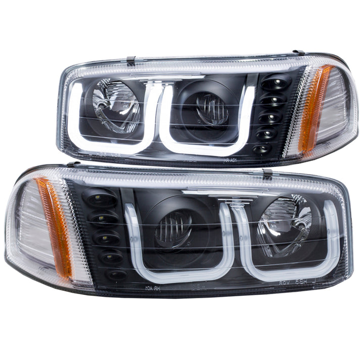ANZO 1999-2006 GMC Sierra 1500 Projector Headlights w/ U-Bar Black - Bull Strap