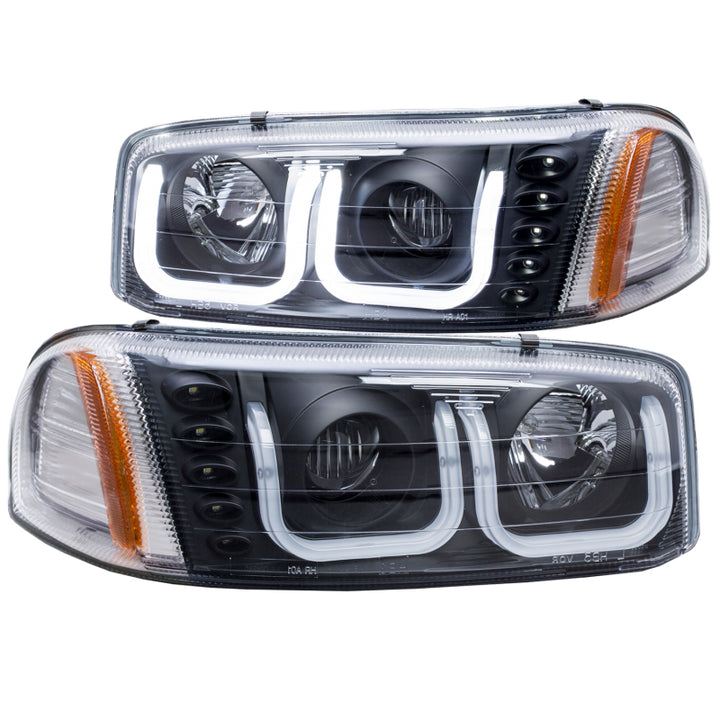 ANZO 1999-2006 GMC Sierra 1500 Projector Headlights w/ U-Bar Black - Bull Strap