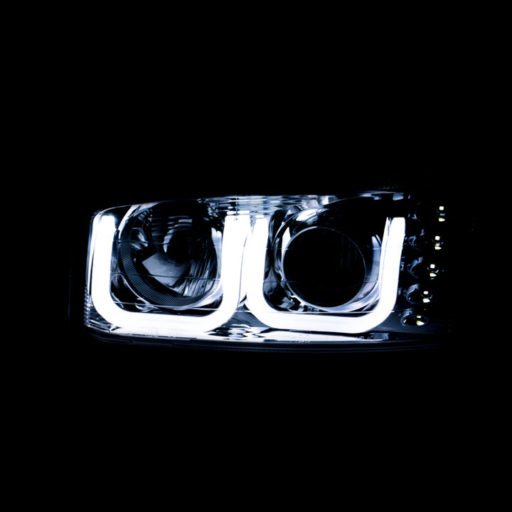 ANZO 1999-2006 GMC Sierra 1500 Projector Headlights w/ U-Bar Black - Bull Strap