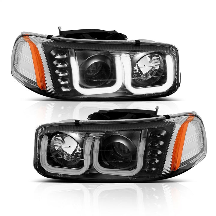 ANZO 1999-2006 GMC Sierra 1500 Projector Headlights w/ U-Bar Black - Bull Strap
