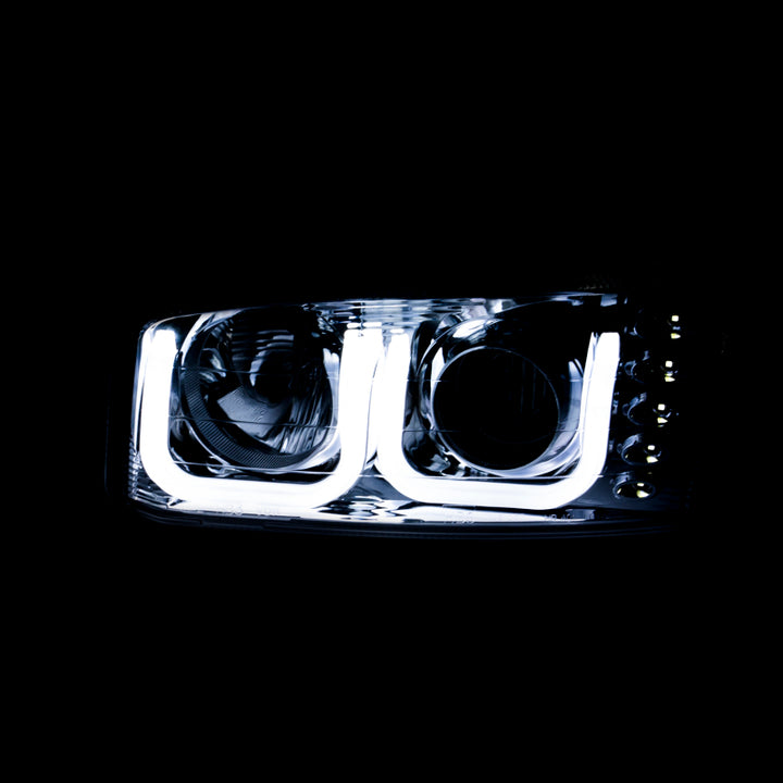 ANZO 1999-2006 GMC Sierra 1500 Projector Headlights w/ U-Bar Black - Bull Strap