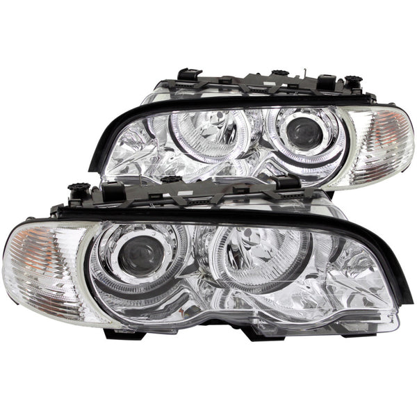 ANZO 2000-2003 BMW 3 Series E46 Projector Headlights w/ Halo Chrome - Bull Strap