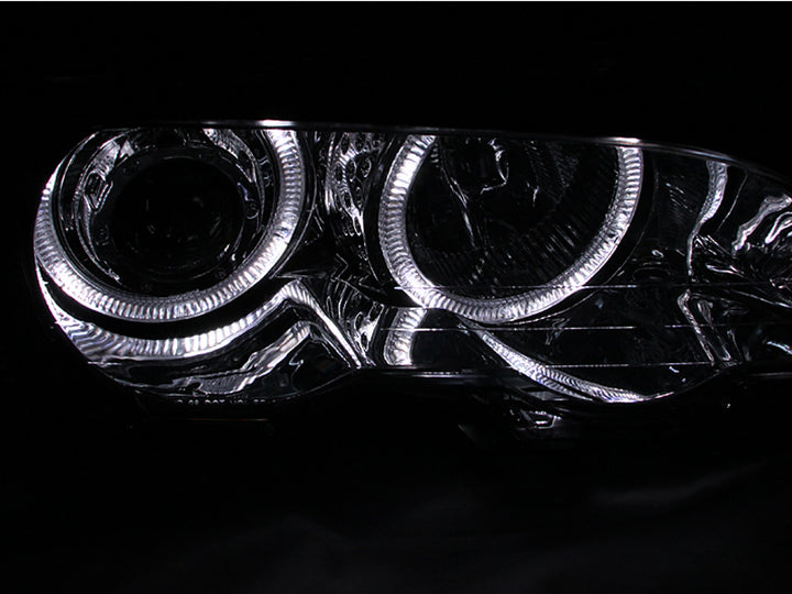ANZO 2000-2003 BMW 3 Series E46 Projector Headlights w/ Halo Chrome - Bull Strap
