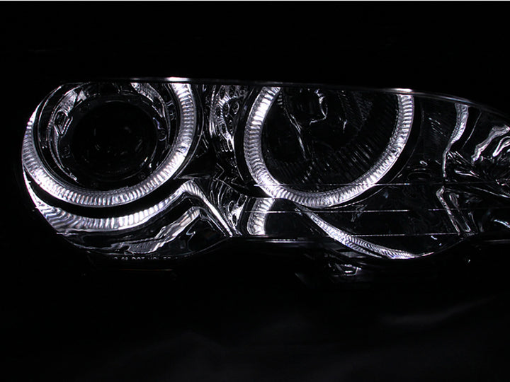 ANZO 2000-2003 BMW 3 Series E46 Projector Headlights w/ Halo Chrome - Bull Strap