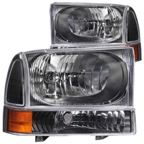 ANZO 2000-2004 Ford Excursion Crystal Headlights Black - Bull Strap