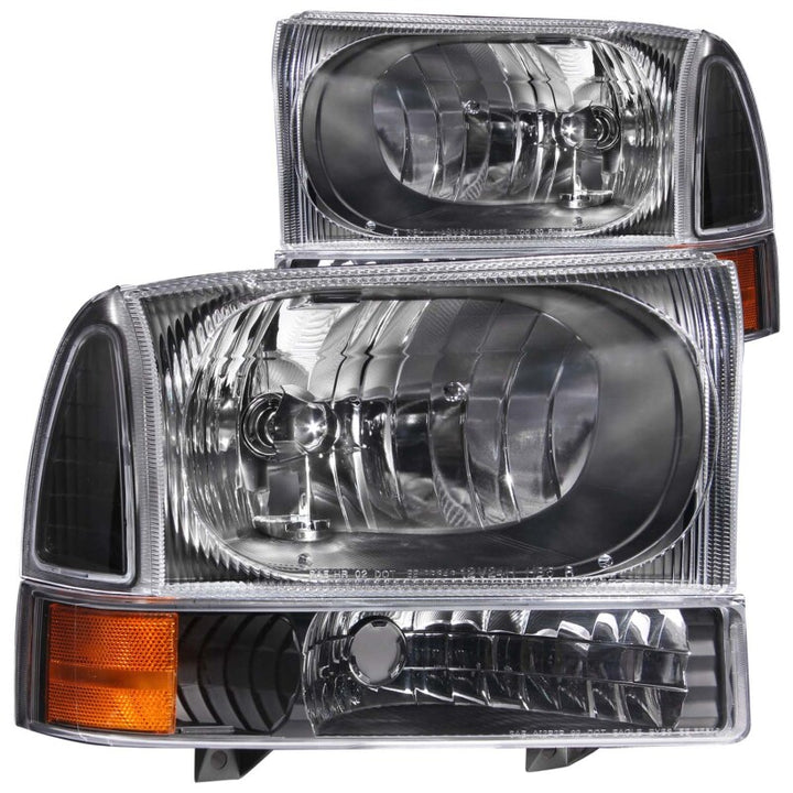 ANZO 2000-2004 Ford Excursion Crystal Headlights Black - Bull Strap