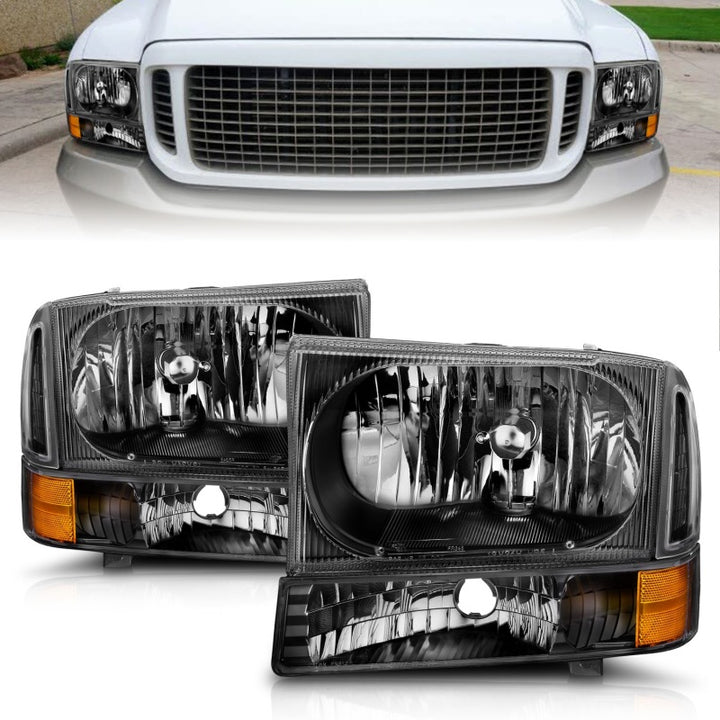 ANZO 2000-2004 Ford Excursion Crystal Headlights Black - Bull Strap