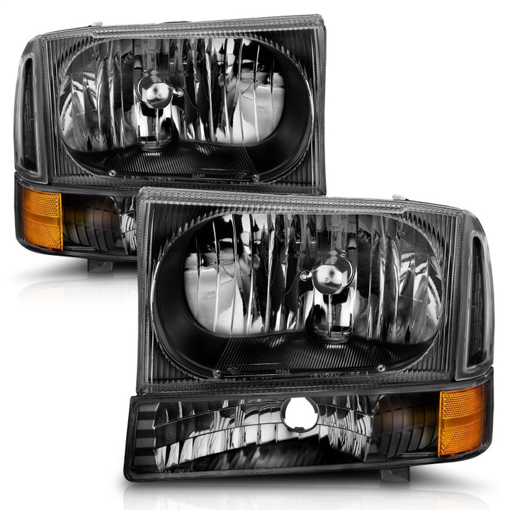 ANZO 2000-2004 Ford Excursion Crystal Headlights Black - Bull Strap