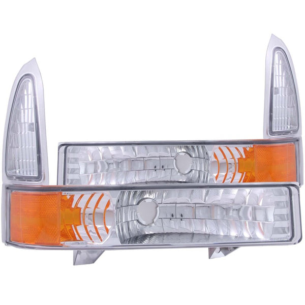 ANZO 2000-2004 Ford Excursion Euro Parking Lights Chrome w/ Amber Reflector - Bull Strap