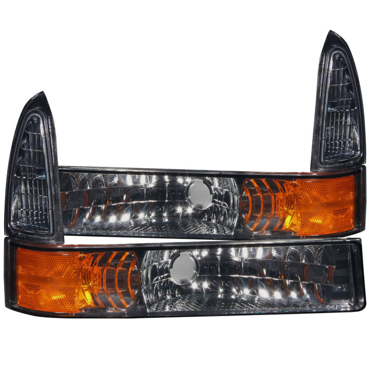 ANZO 2000-2004 Ford Excursion Euro Parking Lights Smoke w/ Amber Reflector - Bull Strap