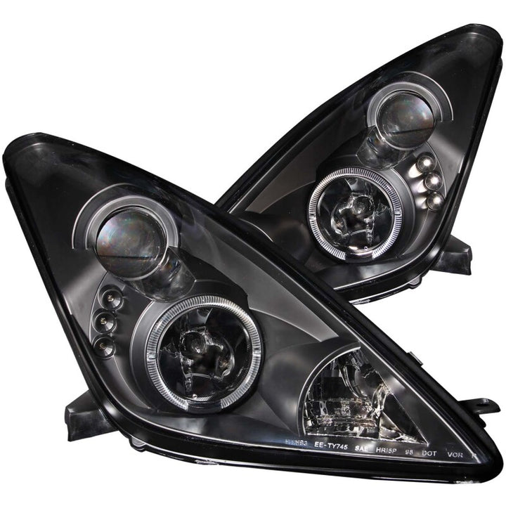 ANZO 2000-2005 Toyota Celica Projector Headlights w/ Halo Black - Bull Strap