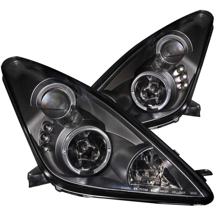 ANZO 2000-2005 Toyota Celica Projector Headlights w/ Halo Black - Bull Strap
