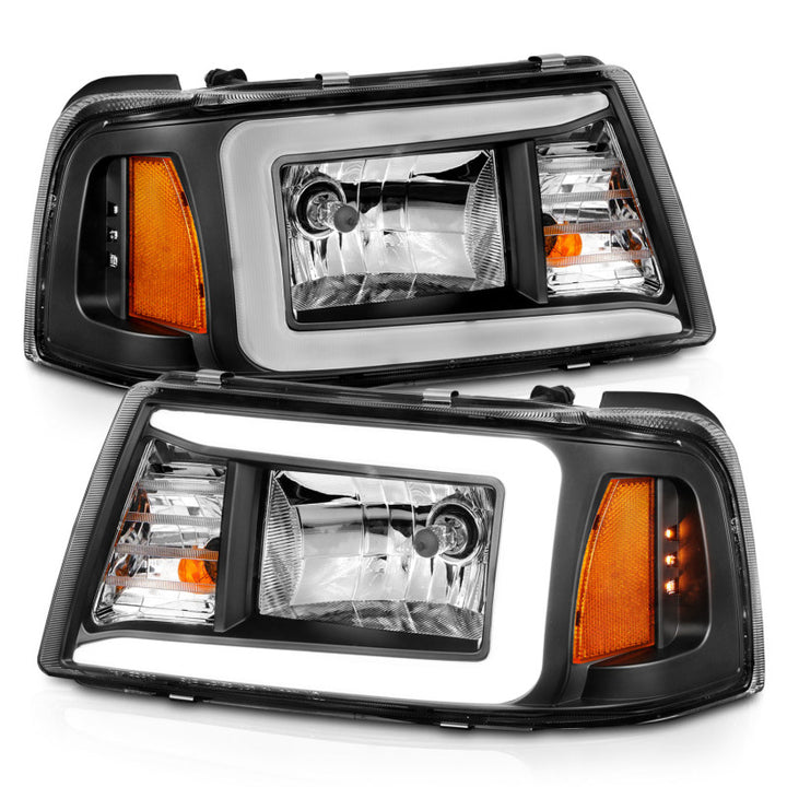 ANZO 2001-2011 Ford Ranger Crystal Headlights w/ Light Bar Black Housing - Bull Strap