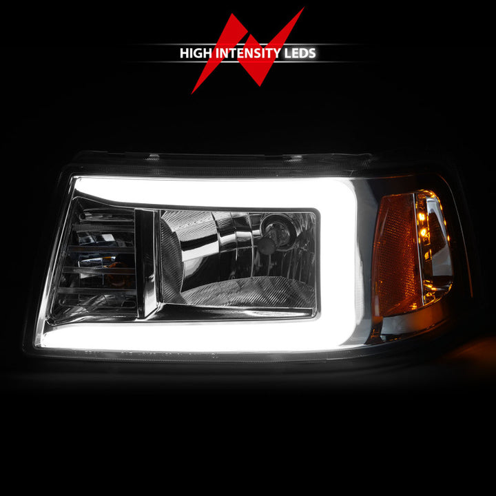 ANZO 2001-2011 Ford Ranger Crystal Headlights w/ Light Bar Chrome Housing - Bull Strap