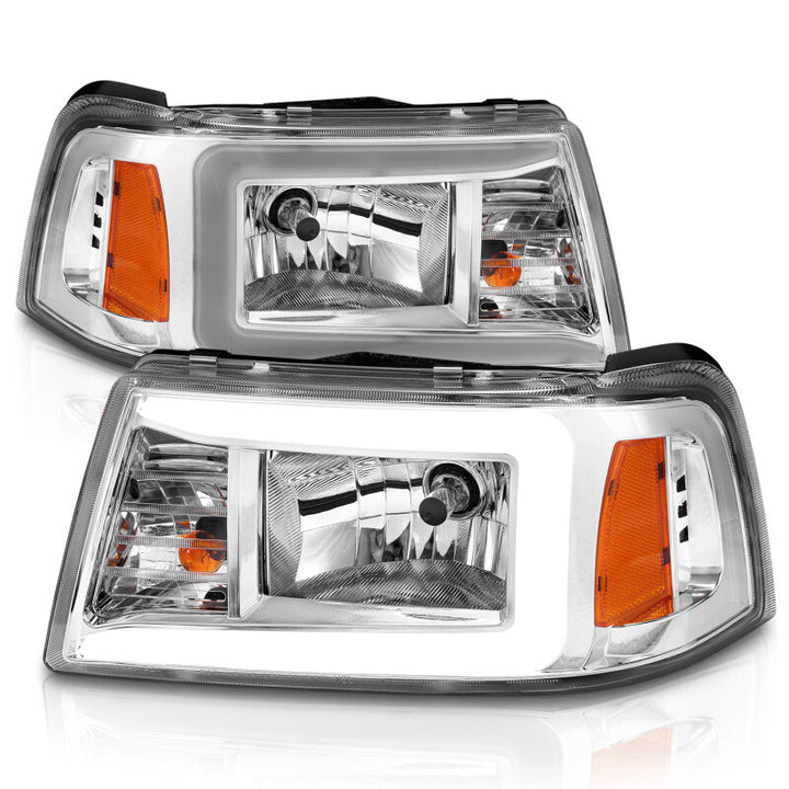 ANZO 2001-2011 Ford Ranger Crystal Headlights w/ Light Bar Chrome Housing - Bull Strap