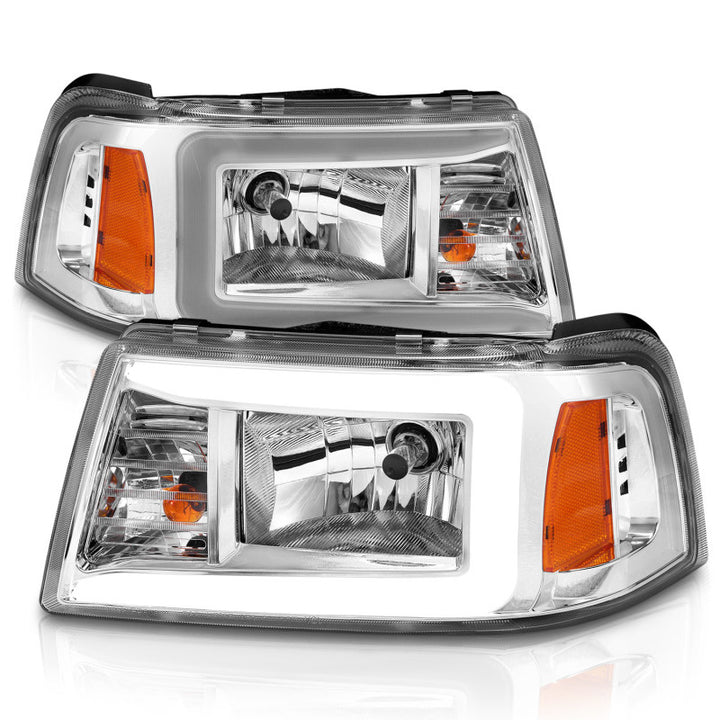 ANZO 2001-2011 Ford Ranger Crystal Headlights w/ Light Bar Chrome Housing - Bull Strap