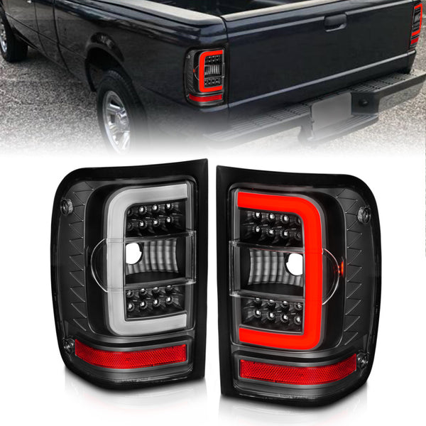 ANZO 2001-2011 Ford  Ranger LED Tail Lights w/ Light Bar Black Housing Clear Lens - Bull Strap