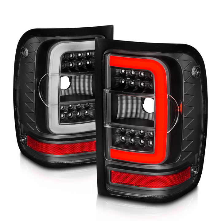 ANZO 2001-2011 Ford  Ranger LED Tail Lights w/ Light Bar Black Housing Clear Lens - Bull Strap