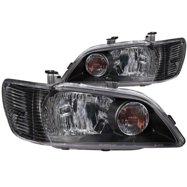 ANZO 2002-2003 Mitsubishi Lancer Crystal Headlights Black - Bull Strap