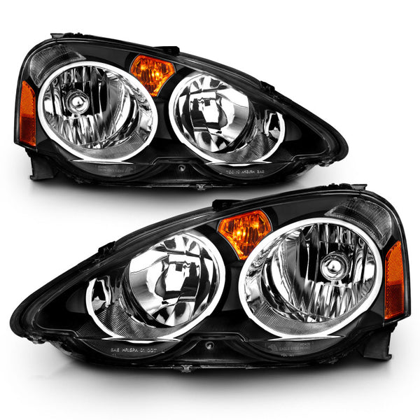 ANZO 2002-2004 Acura RSX Crystal Headlights Black - Bull Strap